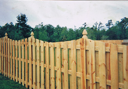 Shadow box fence with curve